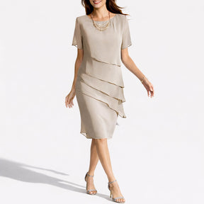 Women's Tiered Chiffon Flutter-Sleeve Midi Cocktail Dress