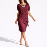 Women's Tiered Chiffon Flutter-Sleeve Midi Cocktail Dress