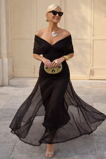 Women's V-Neck Chiffon Flutter-Sleeve Maxi Christmas Party Dress
