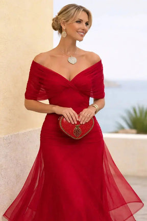 Women's V-Neck Chiffon Flutter-Sleeve Maxi Christmas Party Dress