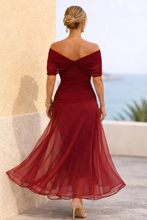 Women's V-Neck Chiffon Flutter-Sleeve Maxi Christmas Party Dress