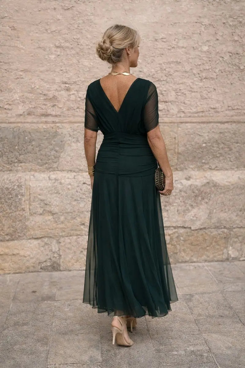 Women's V-Neck Chiffon Flutter-Sleeve Maxi Christmas Party Dress