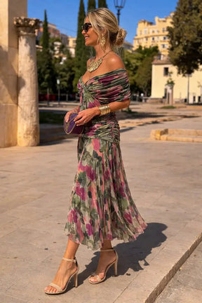 Women's V-Neck Chiffon Flutter-Sleeve Maxi Christmas Party Dress