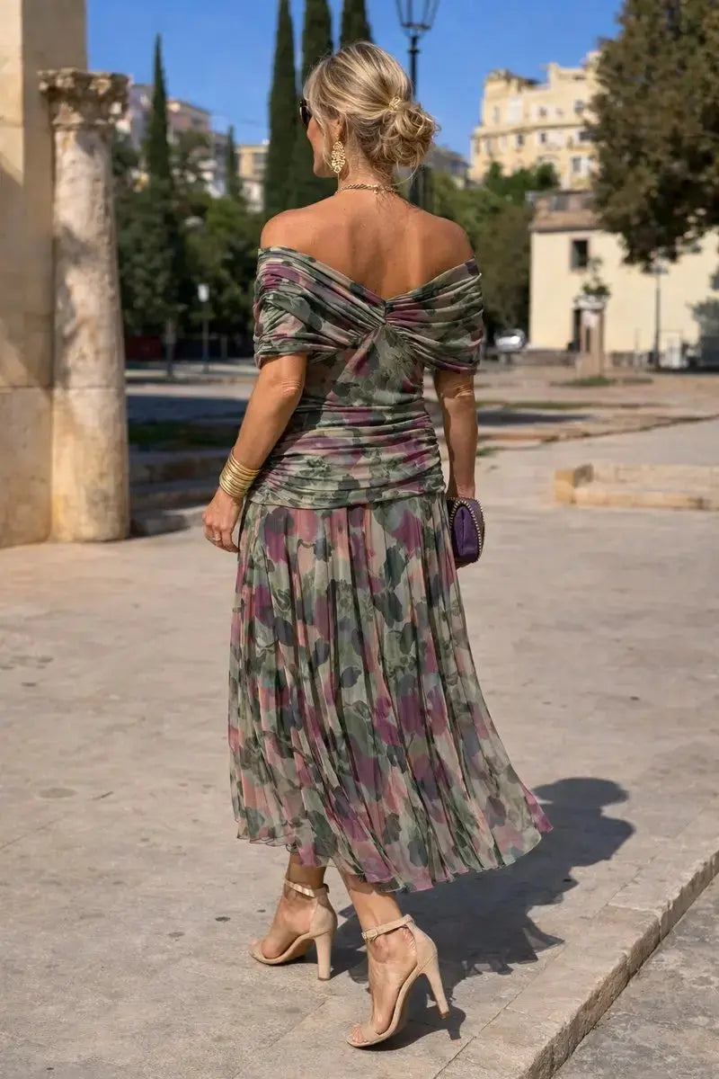 Women's V-Neck Chiffon Flutter-Sleeve Maxi Christmas Party Dress